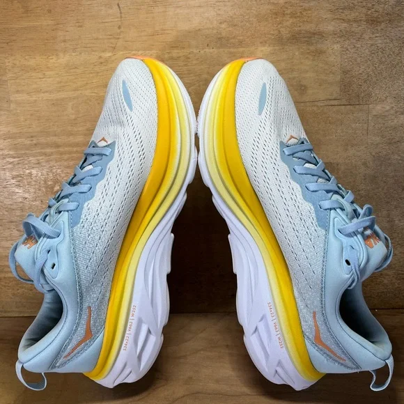 Hoka One One Bondi 8 REFLECTIVE Womens Sz 9.5 Running Shoes Sneakers Blue Yellow - Picture 7 of 13